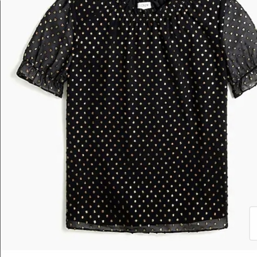 Ruffle-neck top with foil clip dot